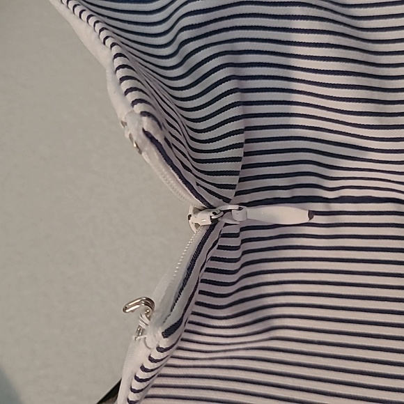 Alex Marie Navy Blue White Striped Sleeveless Cotton Blend Dress Sz 10 Nautical - Picture 8 of 13